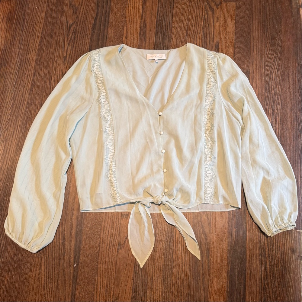 Wayf Sage Green Lace Trim Blouse